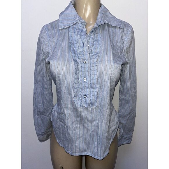 Max Co Button Down Ruffled Blouse Long Sleeve Striped Size 6 - Picture 1 of 7
